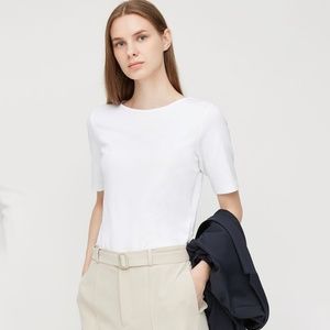 Uniqlo off white boatneck ribbed cotton t-shirt XS